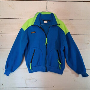 Vintage 80s 90s Columbia Fleece Ski Womens Jacket Size Large Neon Blue Zip Coat